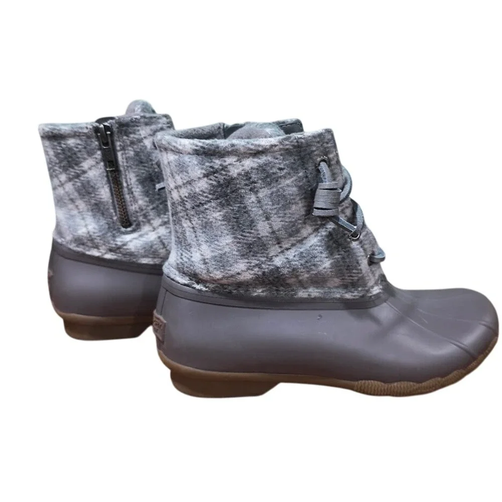 Sperry Saltwater Duck Boots Grey Plaid Wool Blend Waterproof‎ Size 7